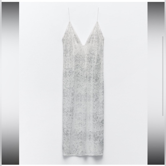 BRAND NEW ZARA Tags Attached MIDI Metallic Silver Dress Size Small stretchy - Picture 3 of 5